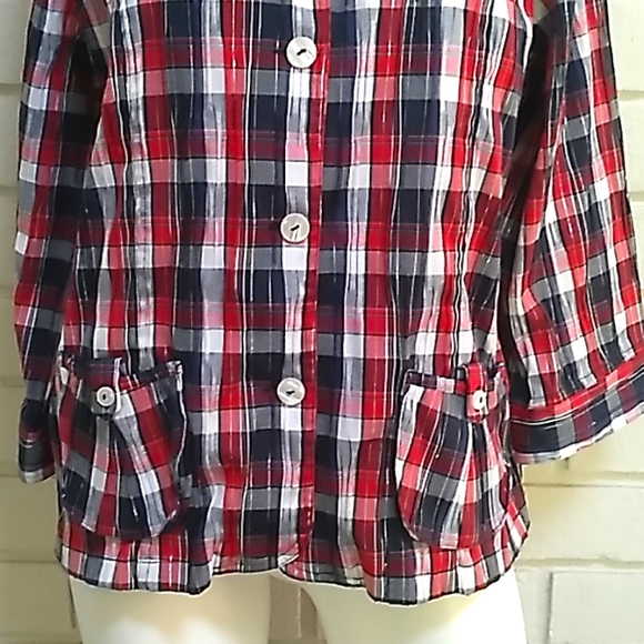 Christopher & Banks Stretch Plaid Button Down Blouse. Size Large. NWOT - Picture 3 of 11